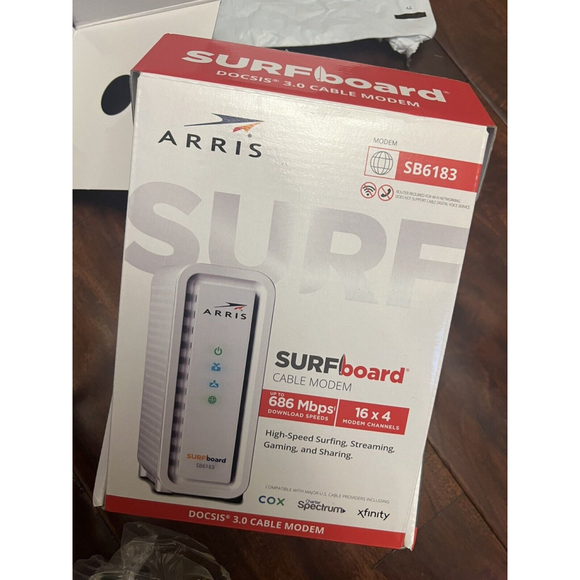 ARRIS SB6183 SURFBoard DOCSIS Speed 3.0 Cable Modem Xfinity Cox Spectrum - White - Picture 1 of 4